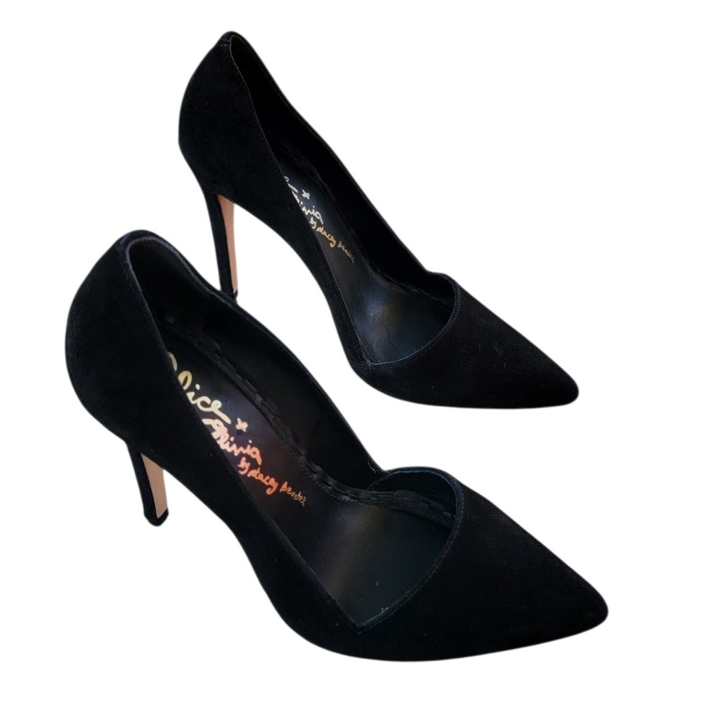 Alice + Olivia Black Suede Pointed Toe D'Orsay Pumps Heels Made in Brazil 37.5 - Picture 2 of 5